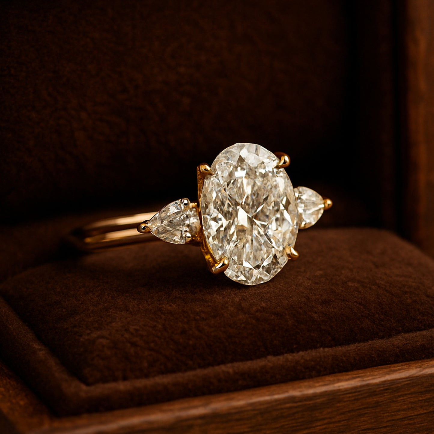Promise Rings Luxury Oval Cut Diamond Rings 10K Yellow Gold Band Rings
