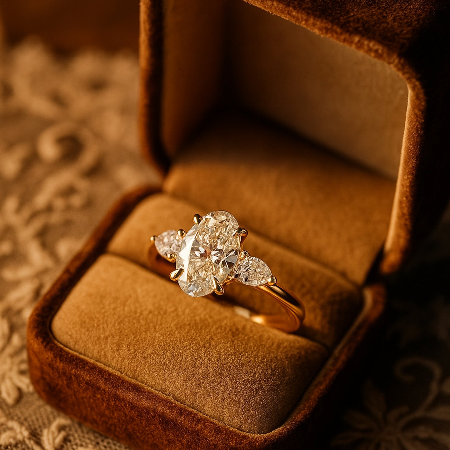 Promise Rings Luxury Oval Cut Diamond Rings 10K Yellow Gold Band Rings