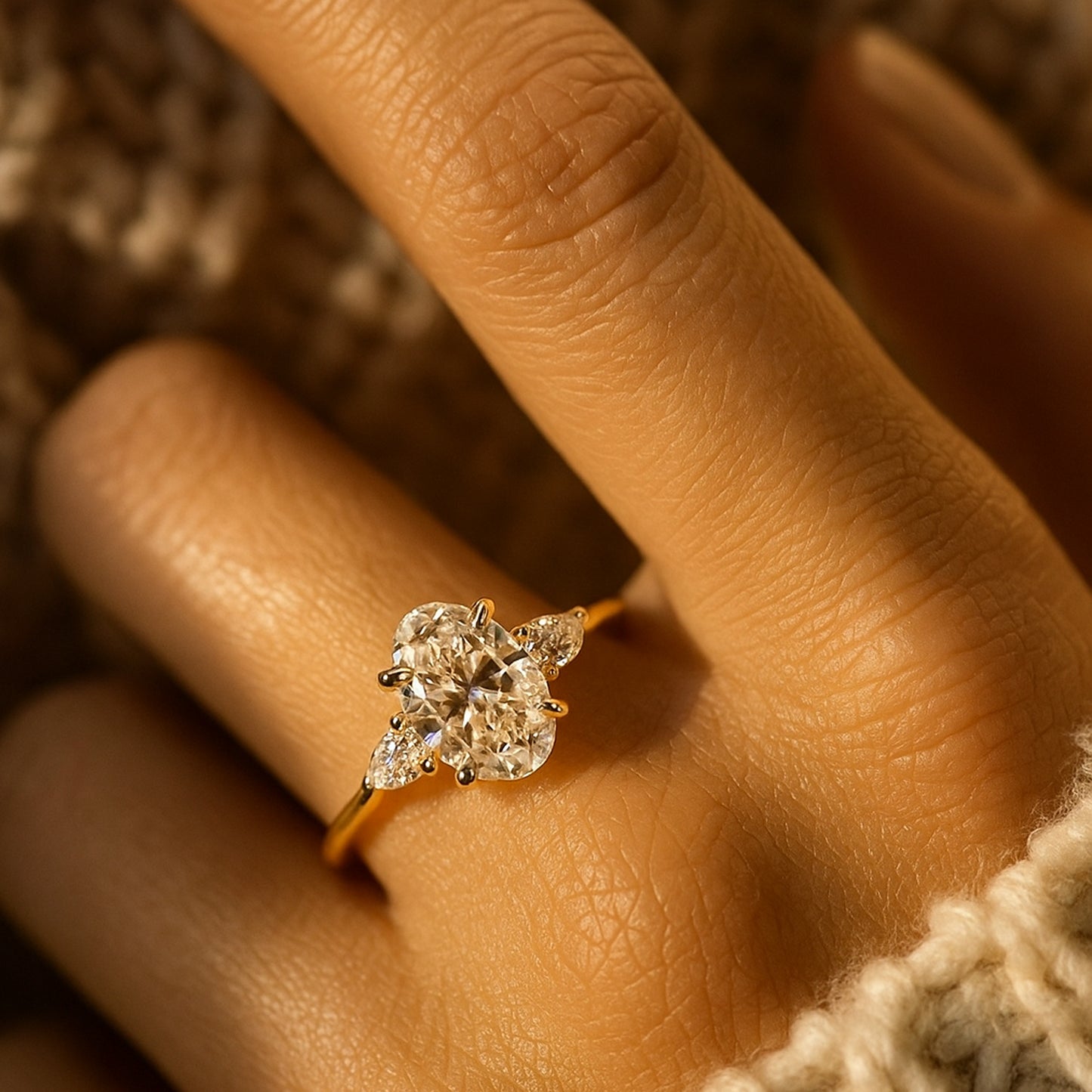 Promise Rings Luxury Oval Cut Diamond Rings 10K Yellow Gold Band Rings
