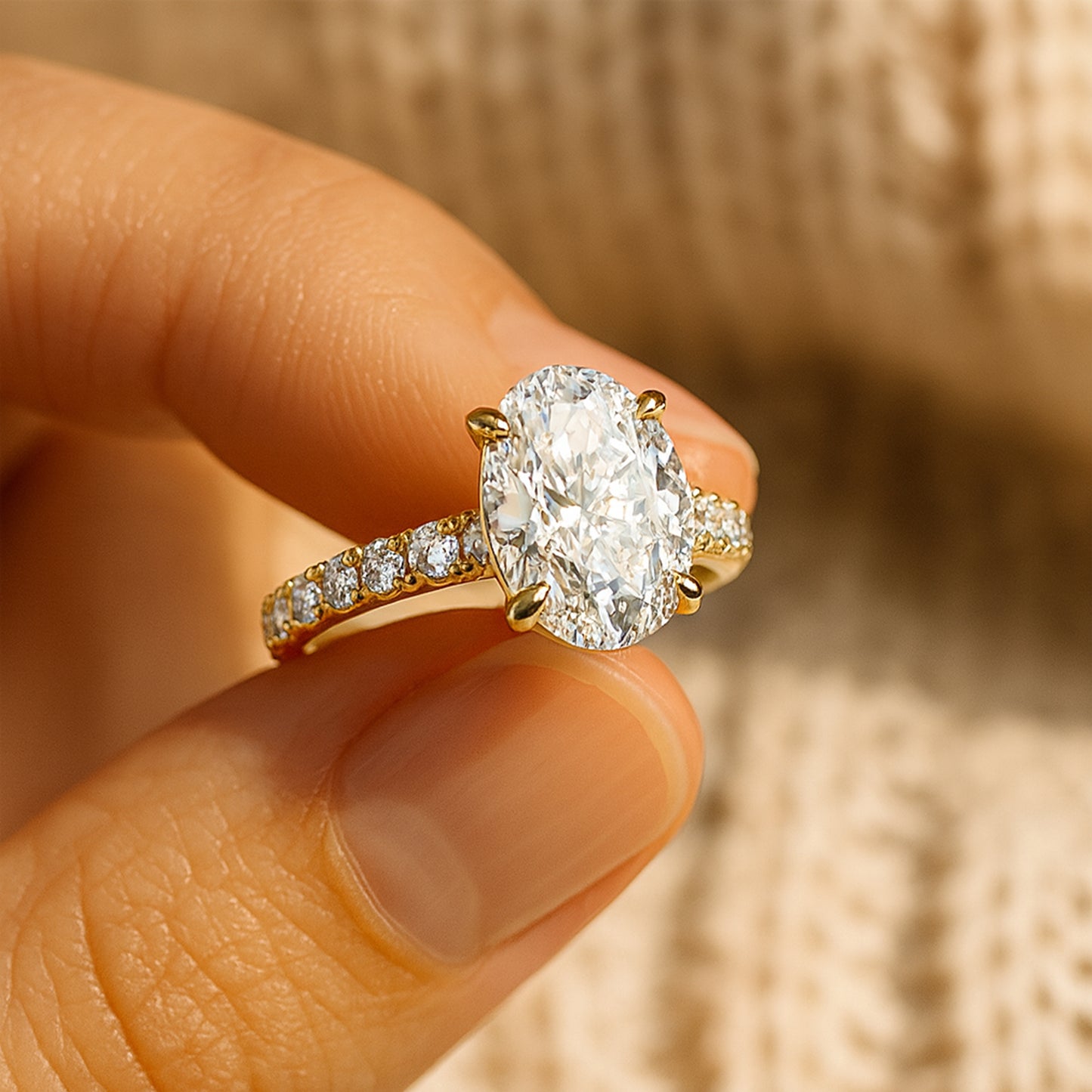 Classic Women's Diamond Wedding Band - Oval Cut with Diamond Pave