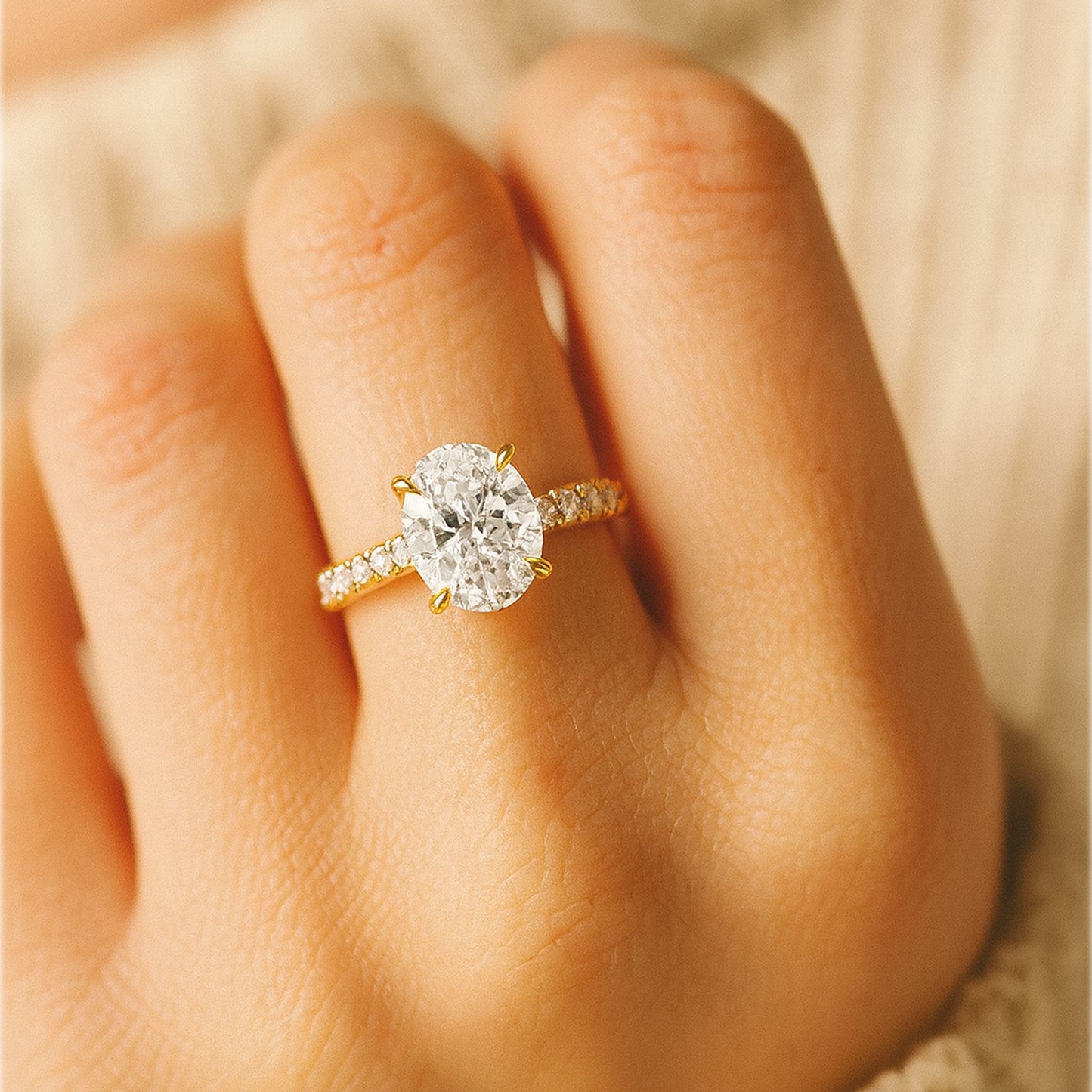 Classic Women's Diamond Wedding Band - Oval Cut with Diamond Pave