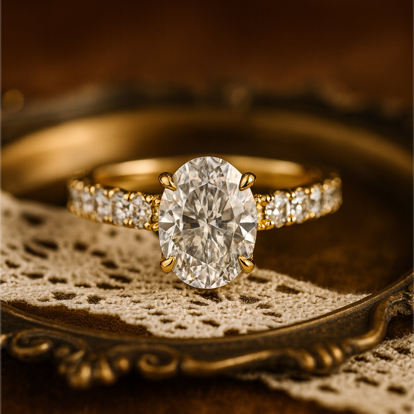 Classic Women's Diamond Wedding Band - Oval Cut with Diamond Pave
