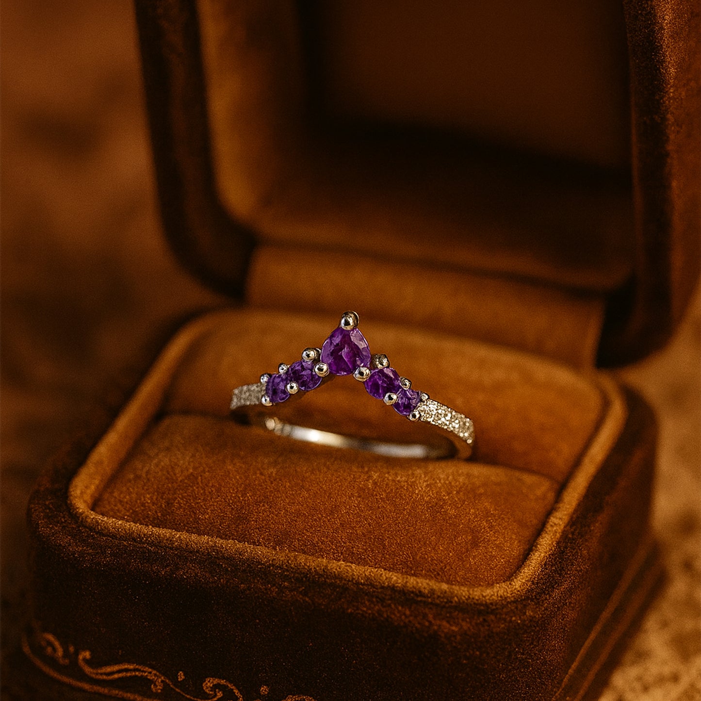 Stackable Purple Sapphire Chevron Ring in Gold – Anniversary Band and Bridal Jewelry Gift
