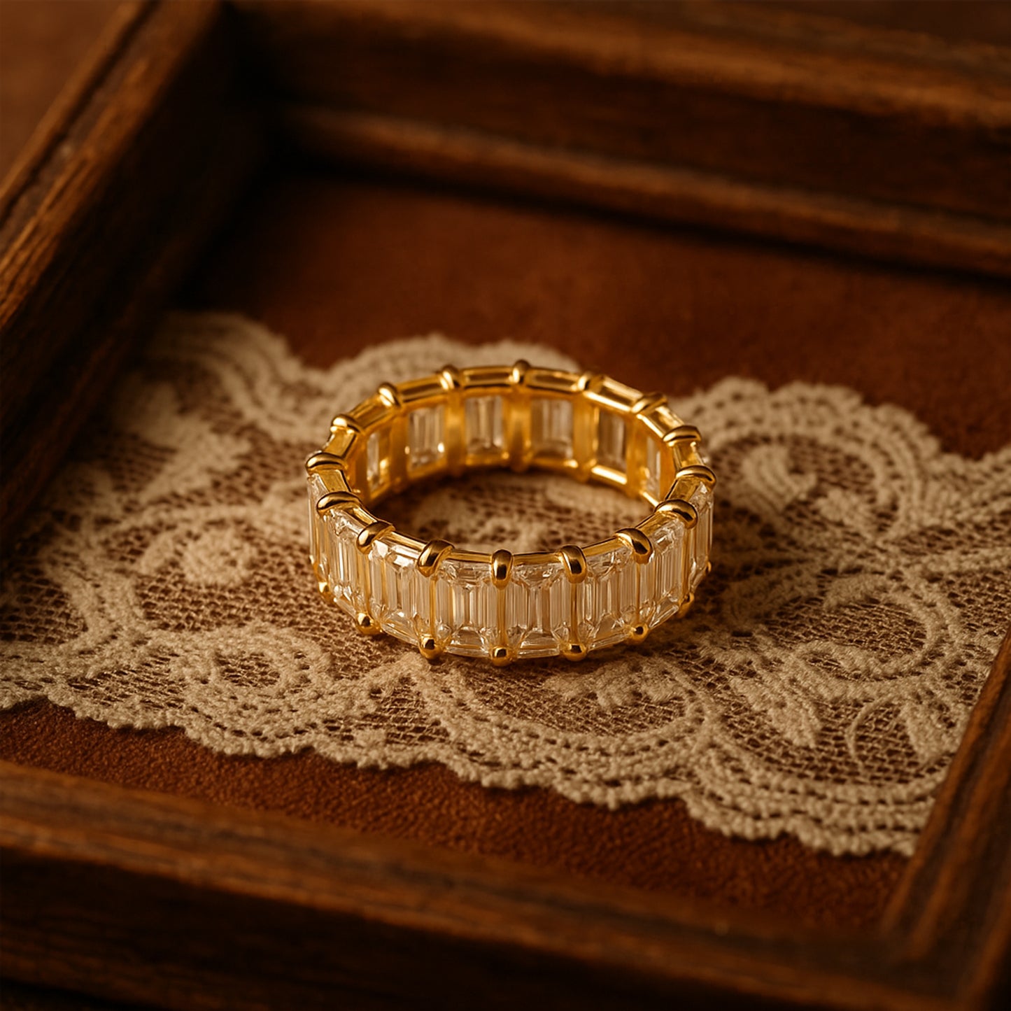 Full Eternity Diamond Ring Emerald Cut - Yellow Gold Anniversary Band