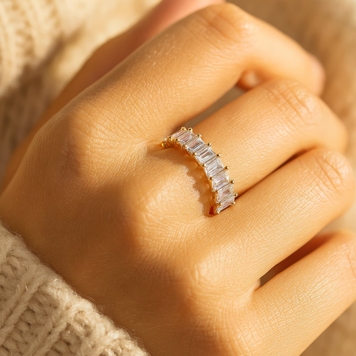 Full Eternity Emerald Cut Diamond Ring In Yellow Gold - Timeless Bridal Band