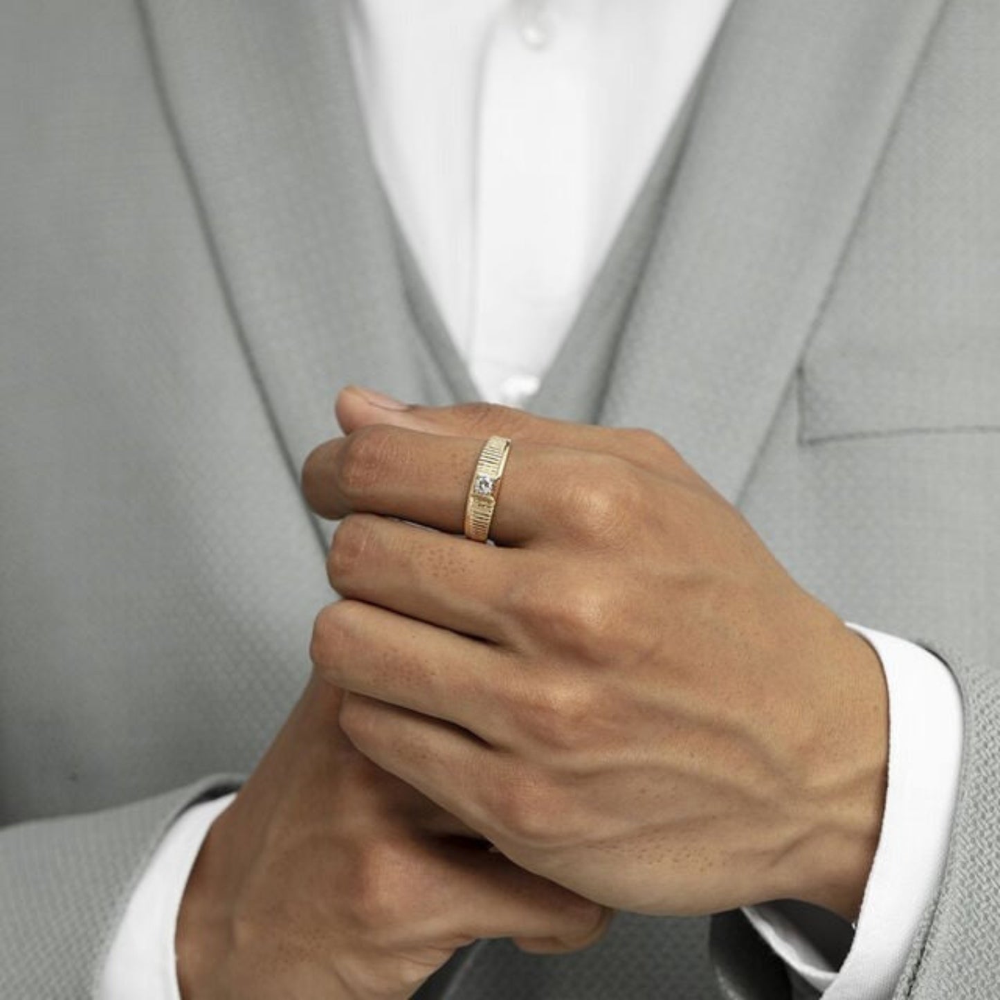 Men Diamond Married Ring - 18K Rose Gold Wedding Band for Husband