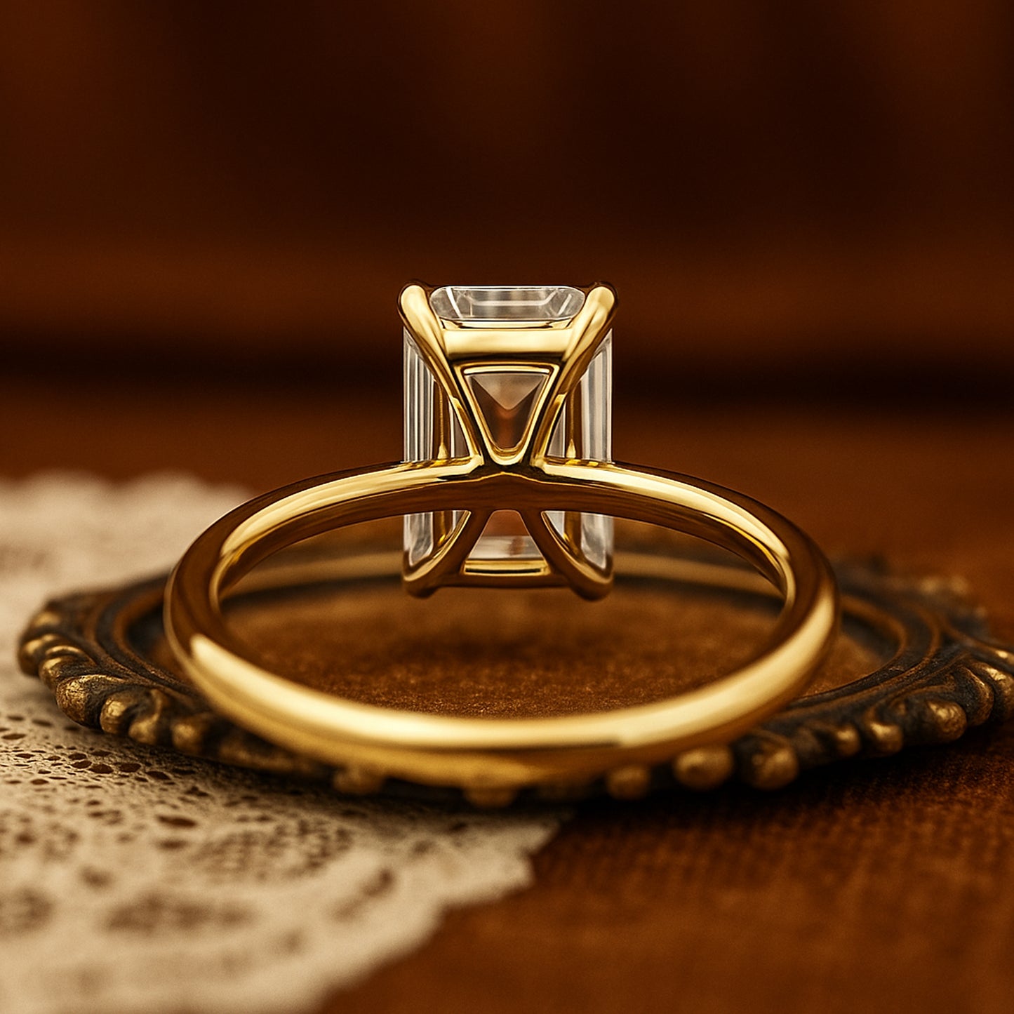 Married Rings for Women Emerald Cut Diamond Solitaire Yellow Gold Ring