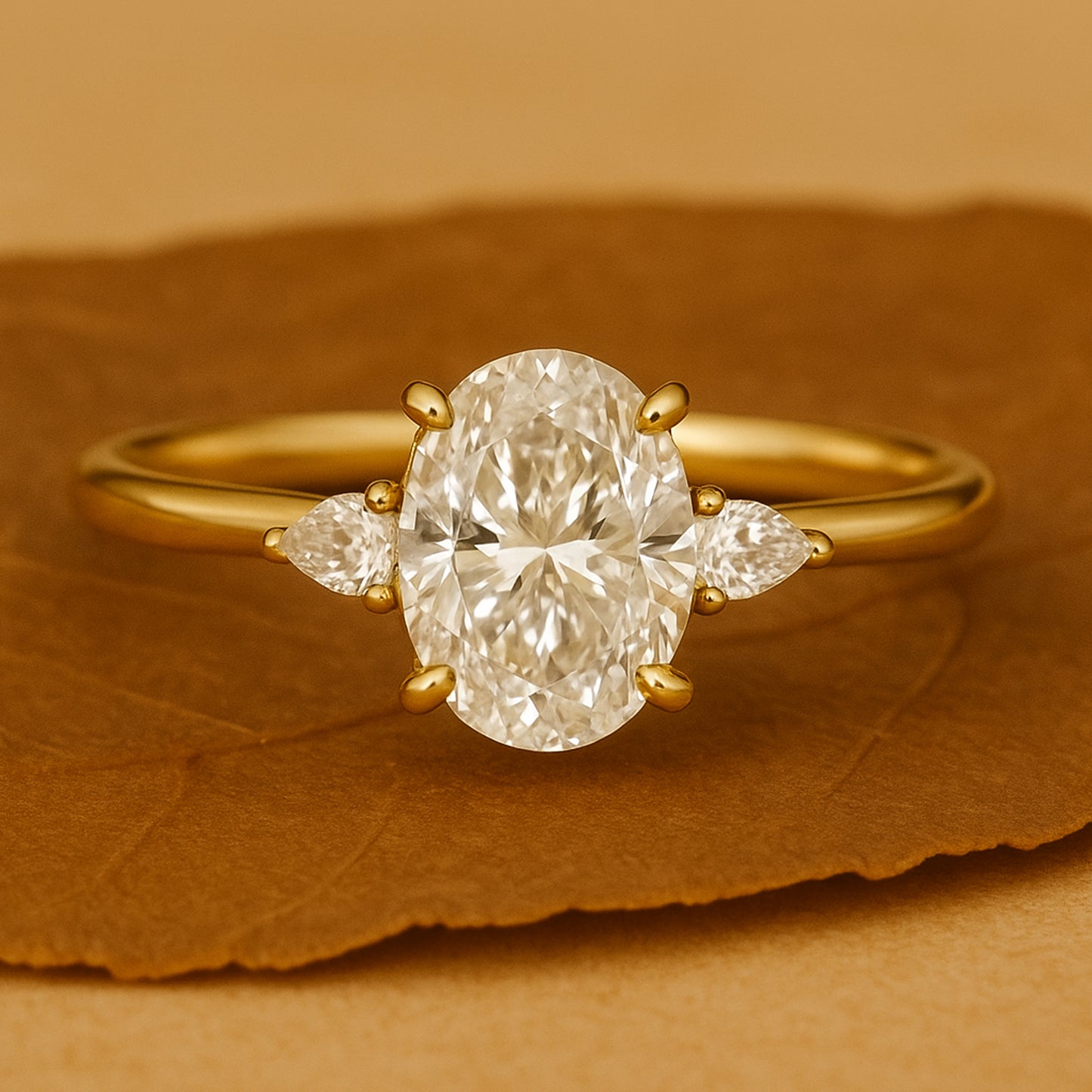 Engagement Rings Oval Cut Moissanite Diamond with Pear Side Stone Ring