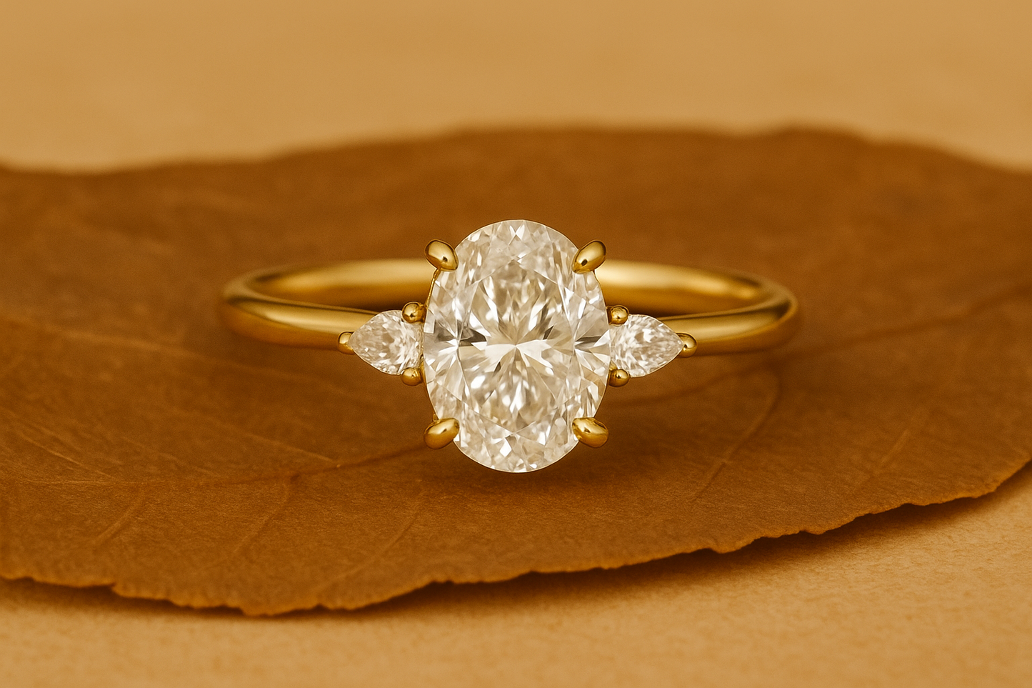 Engagement Rings Oval Cut Moissanite Diamond with Pear Side Stone Ring
