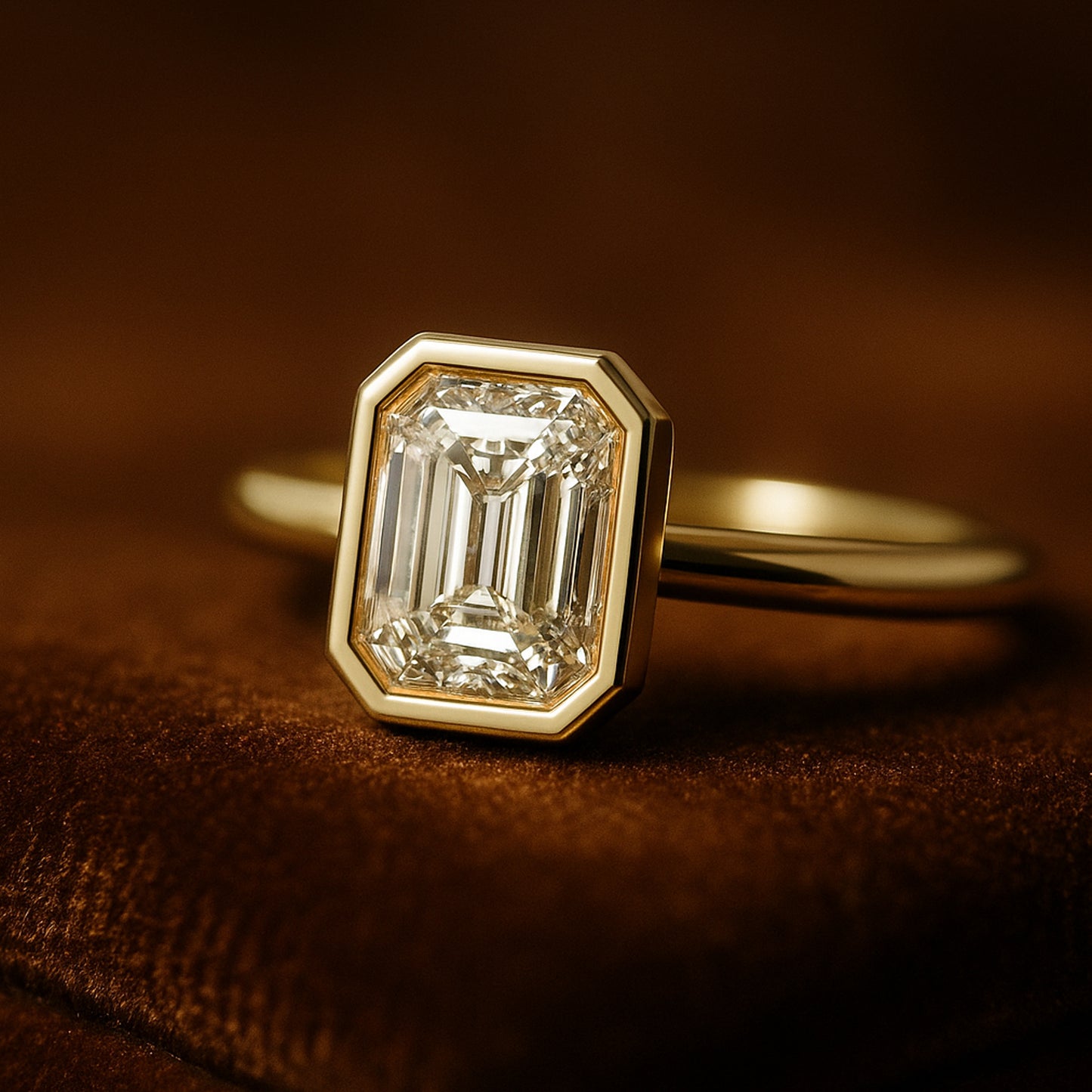 Wedding Rings Emerald Cut Diamond Bridal Wedding 18K Yellow Gold Rings