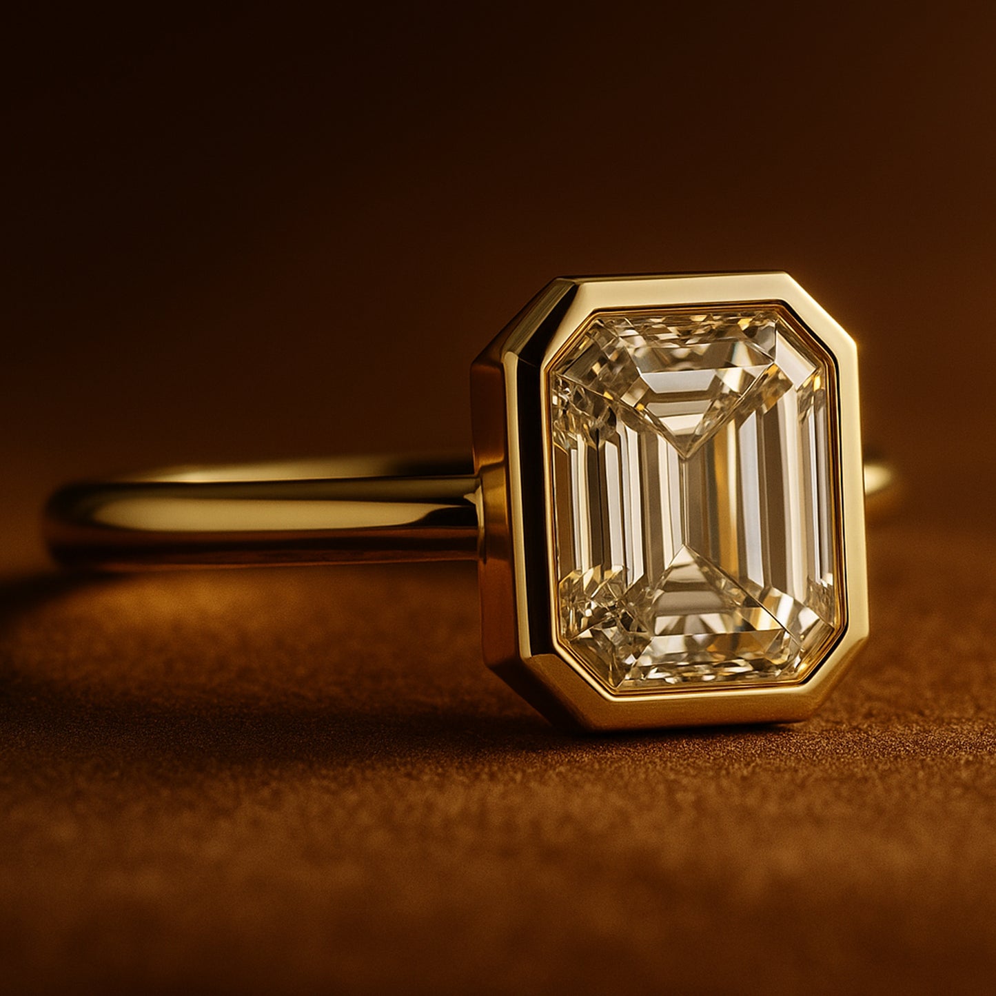 Wedding Rings Emerald Cut Diamond Bridal Wedding 18K Yellow Gold Rings