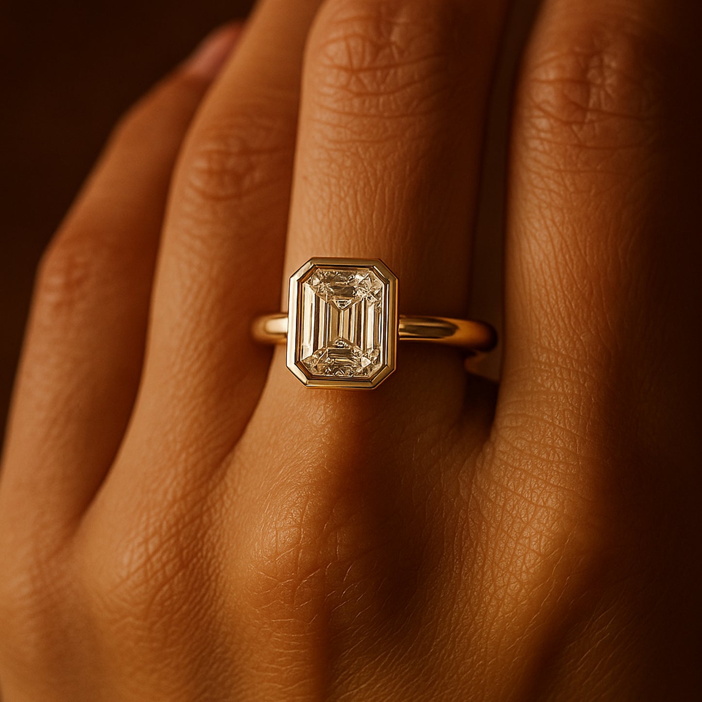 Wedding Rings Emerald Cut Diamond Bridal Wedding 18K Yellow Gold Rings