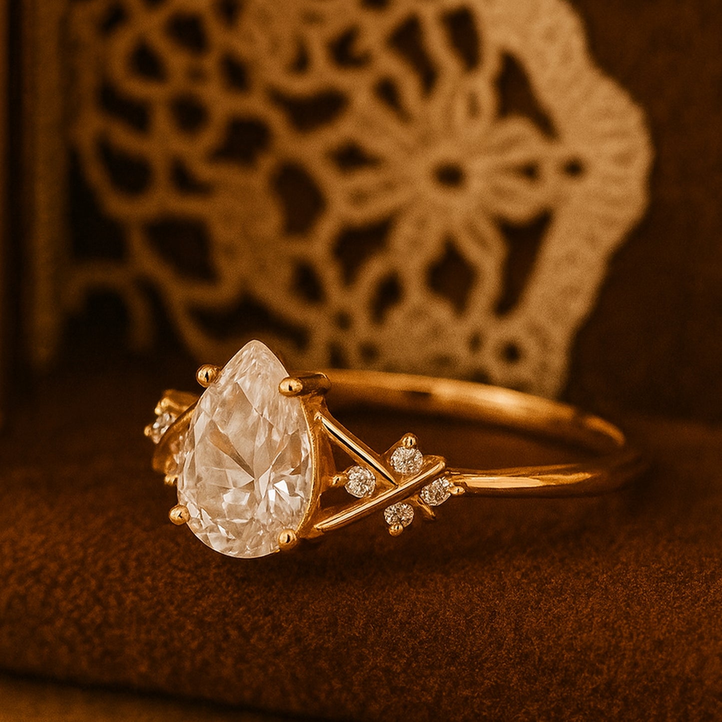 Wedding Band Ring Luxury Pear Cut Diamonds Sparkling Side Stones Rings