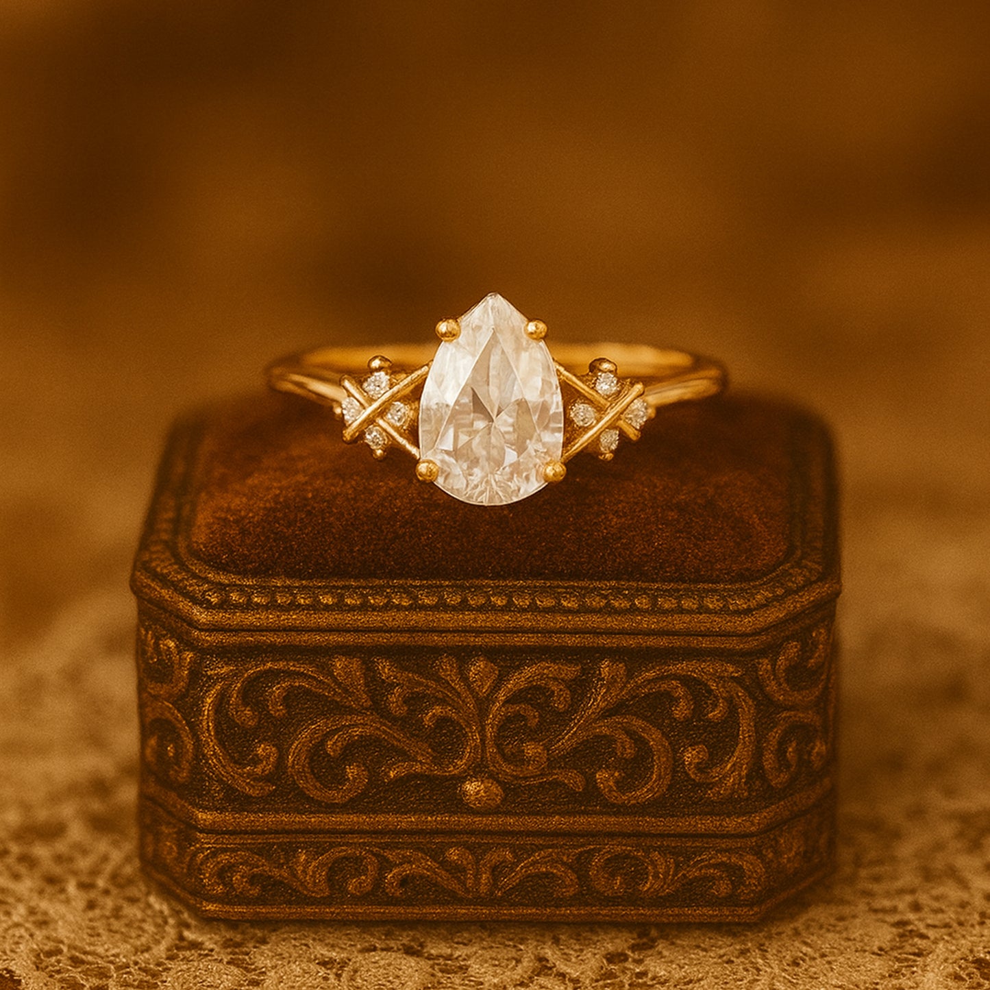 Wedding Band Ring Luxury Pear Cut Diamonds Sparkling Side Stones Rings