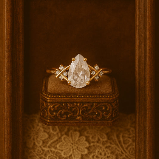 Wedding Band Ring Luxury Pear Cut Diamonds Sparkling Side Stones Rings