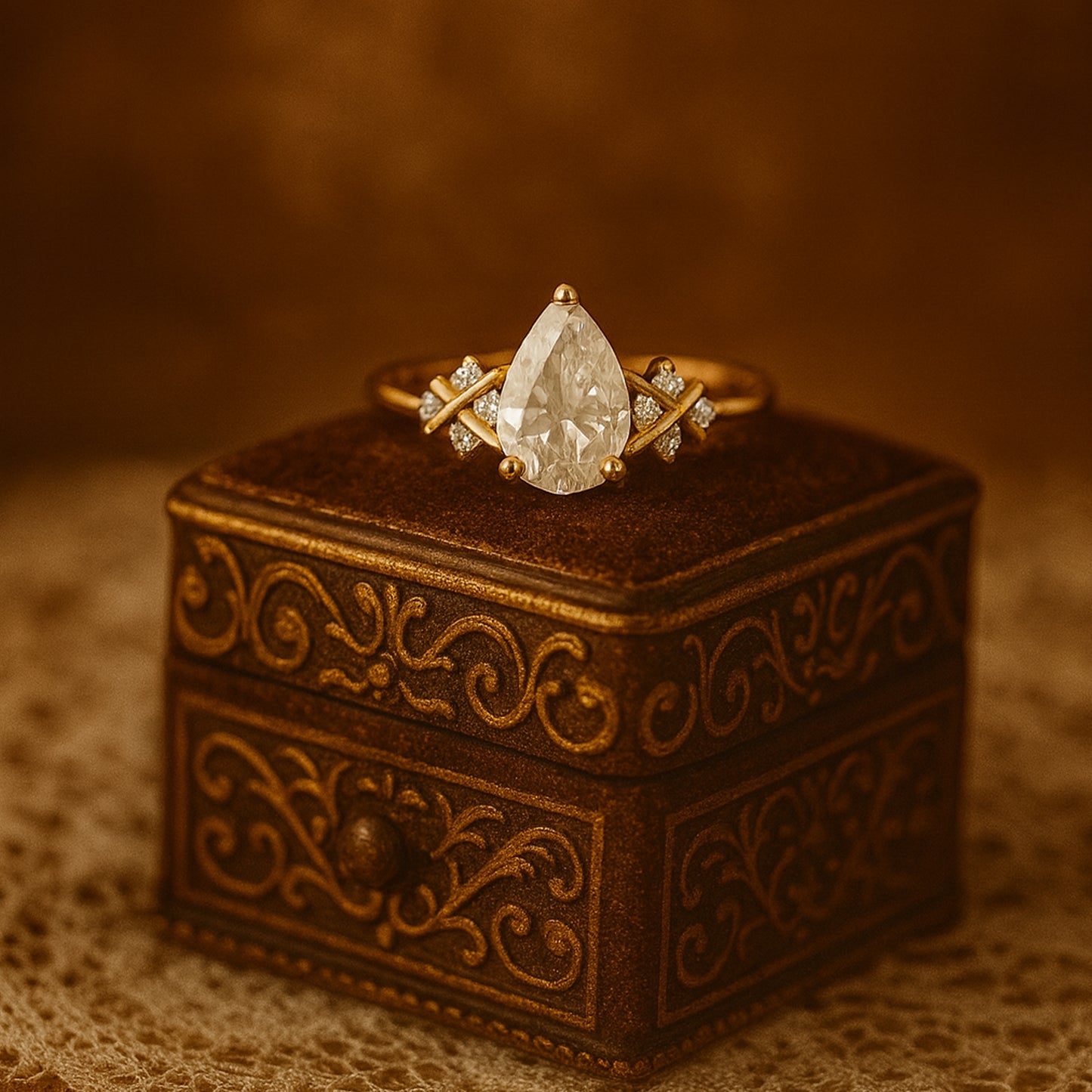 Wedding Band Ring Luxury Pear Cut Diamonds Sparkling Side Stones Rings