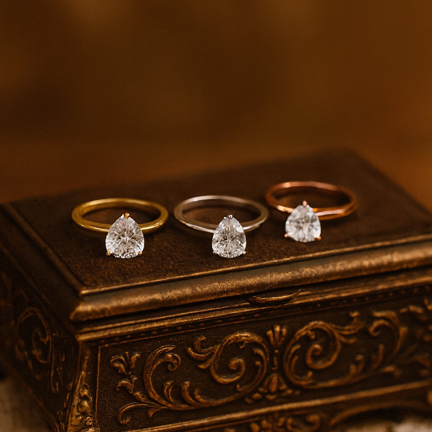 Vintage Inspired Three Stone Diamond Ring In Gold - Perfect Anniversary Gift
