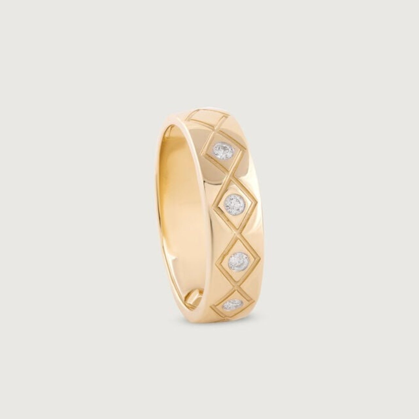 Men's Statement Ring - 10K Yellow Gold Band with Diamond Details