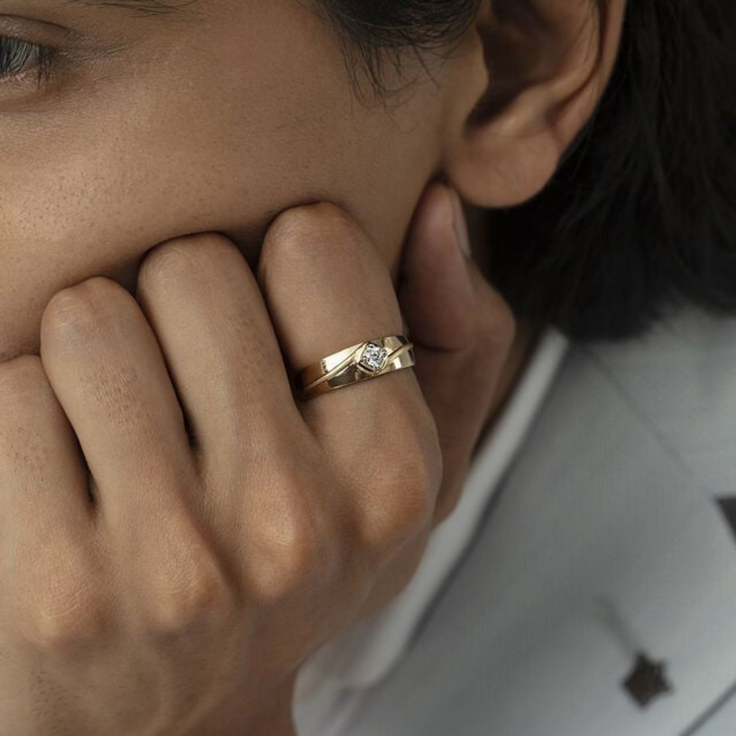 Male Wedding Bands - 10K Yellow Gold Twisted Diamond Ring for Men