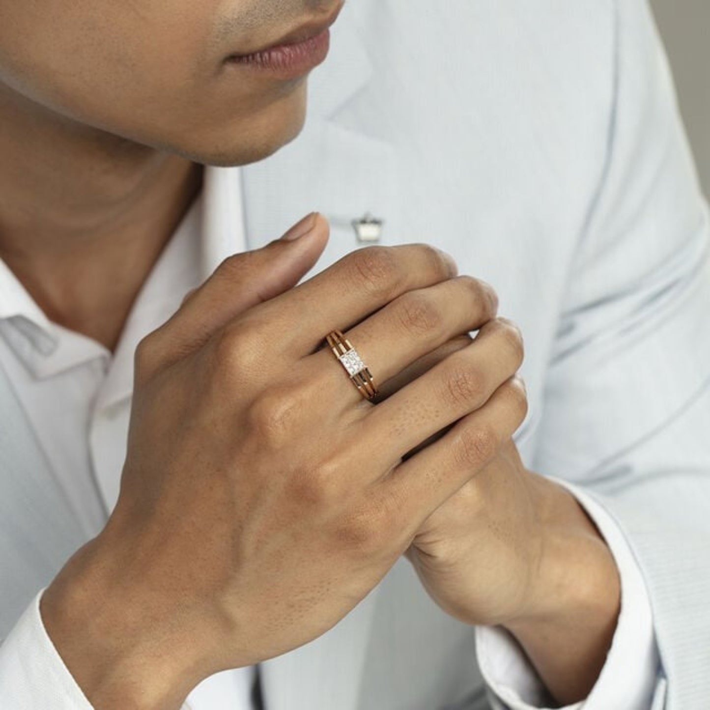 Wedding Bands for a Man - Three Row Cluster Diamond 10K Gold Ring
