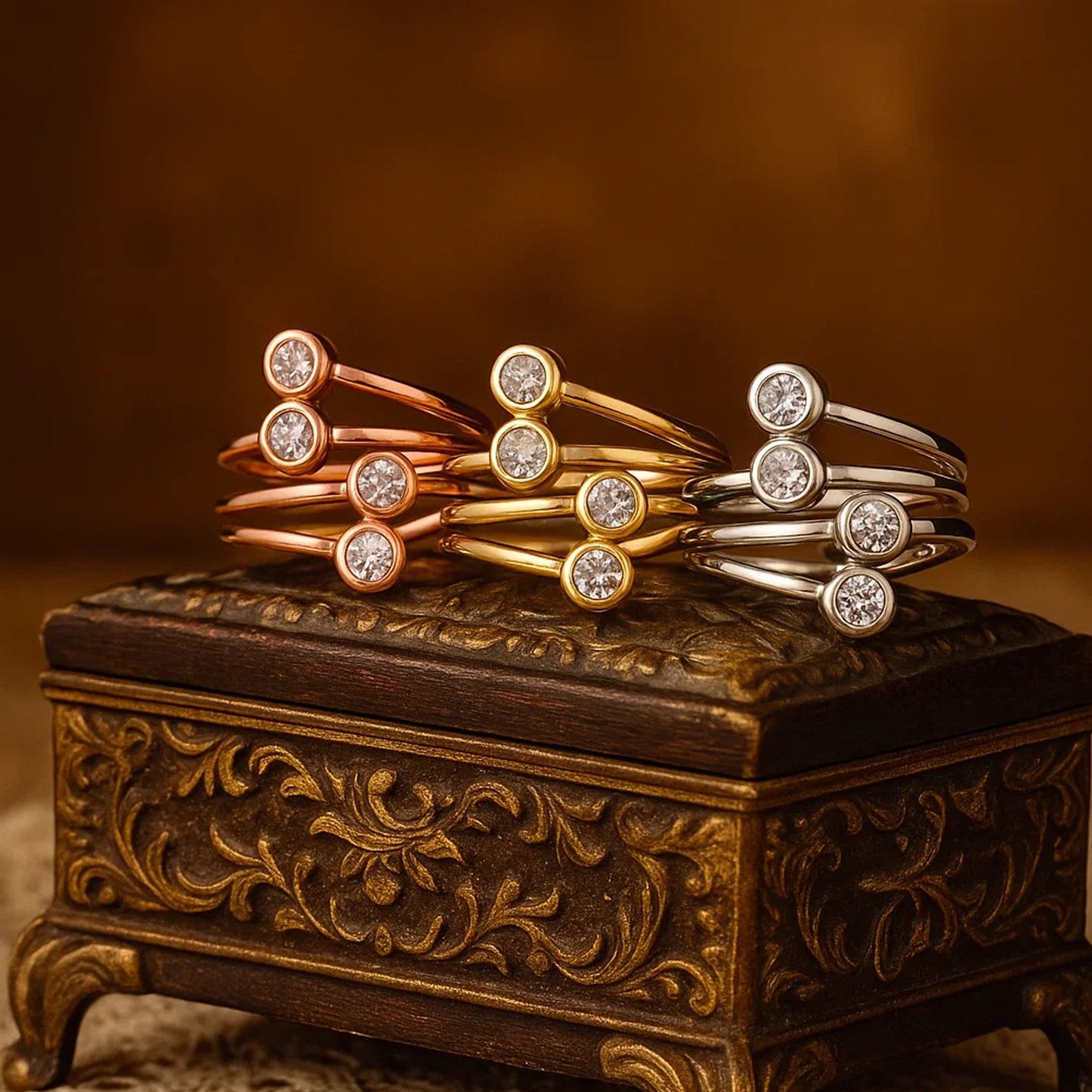 Birthstone for Month of July Bezel Diamond Gold Multi-Stone Style Ring