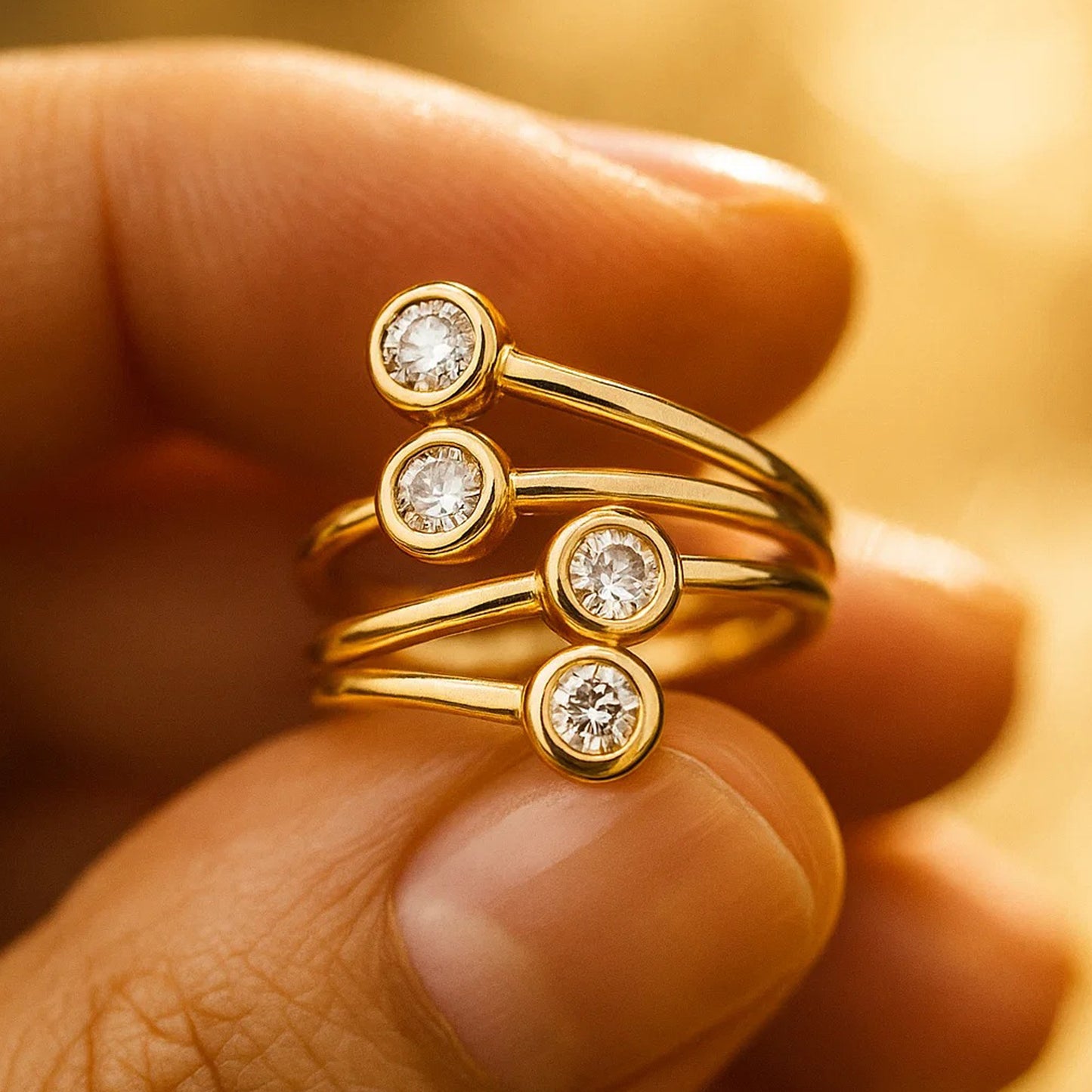 Birthstone for Month of July Bezel Diamond Gold Multi-Stone Style Ring