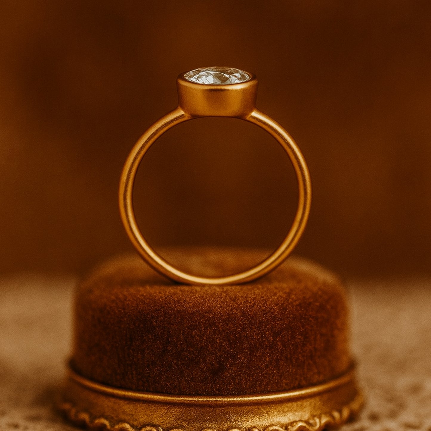 Women's Engagement Rings Round Cut Diamond 10K Gold Bezel Setting Ring