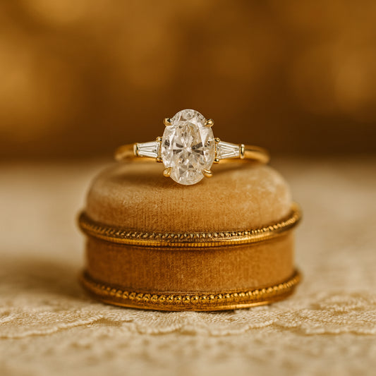 Female Marriage Ring Oval Solitaire Diamond Engagement Side Stone Ring