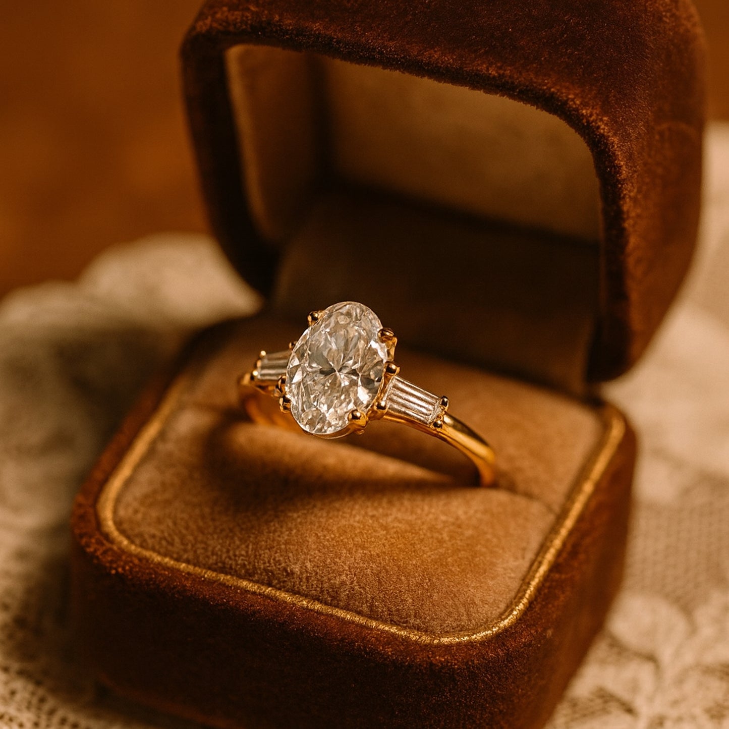 Female Marriage Ring Oval Solitaire Diamond Engagement Side Stone Ring