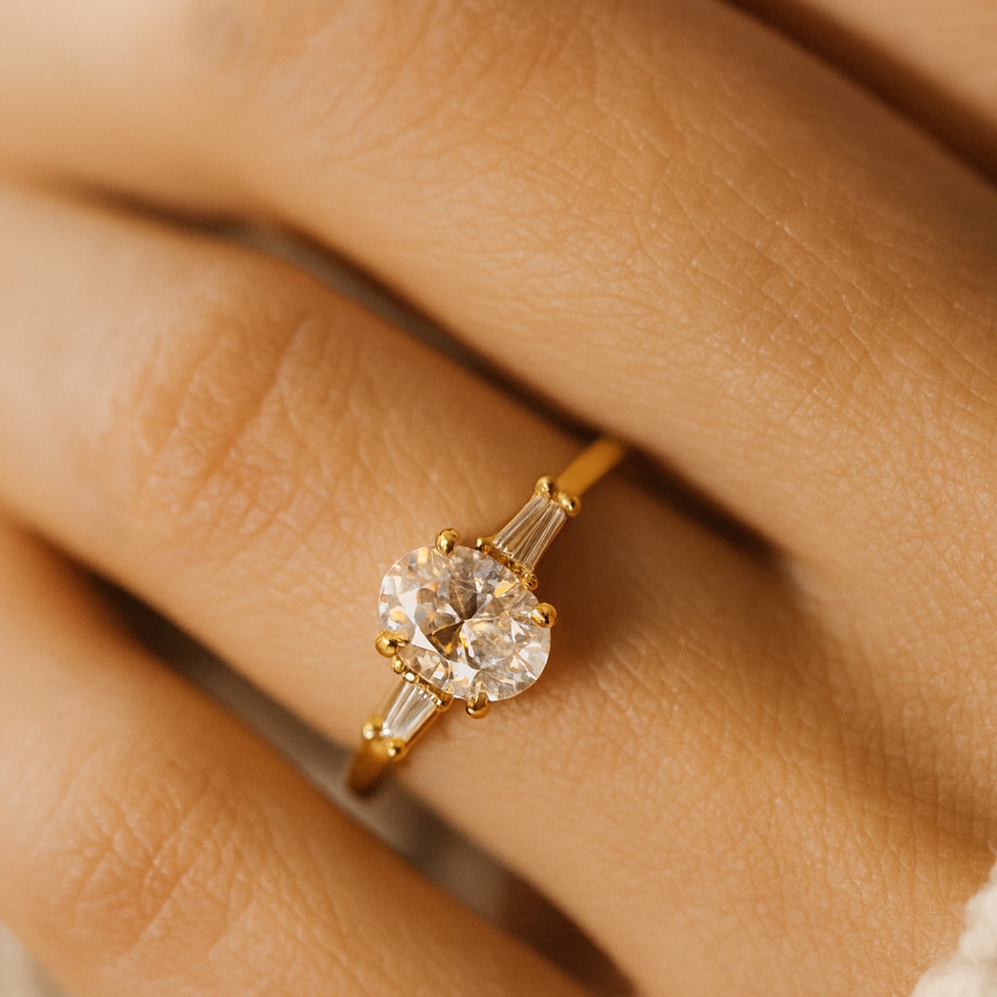 Female Marriage Ring Oval Solitaire Diamond Engagement Side Stone Ring