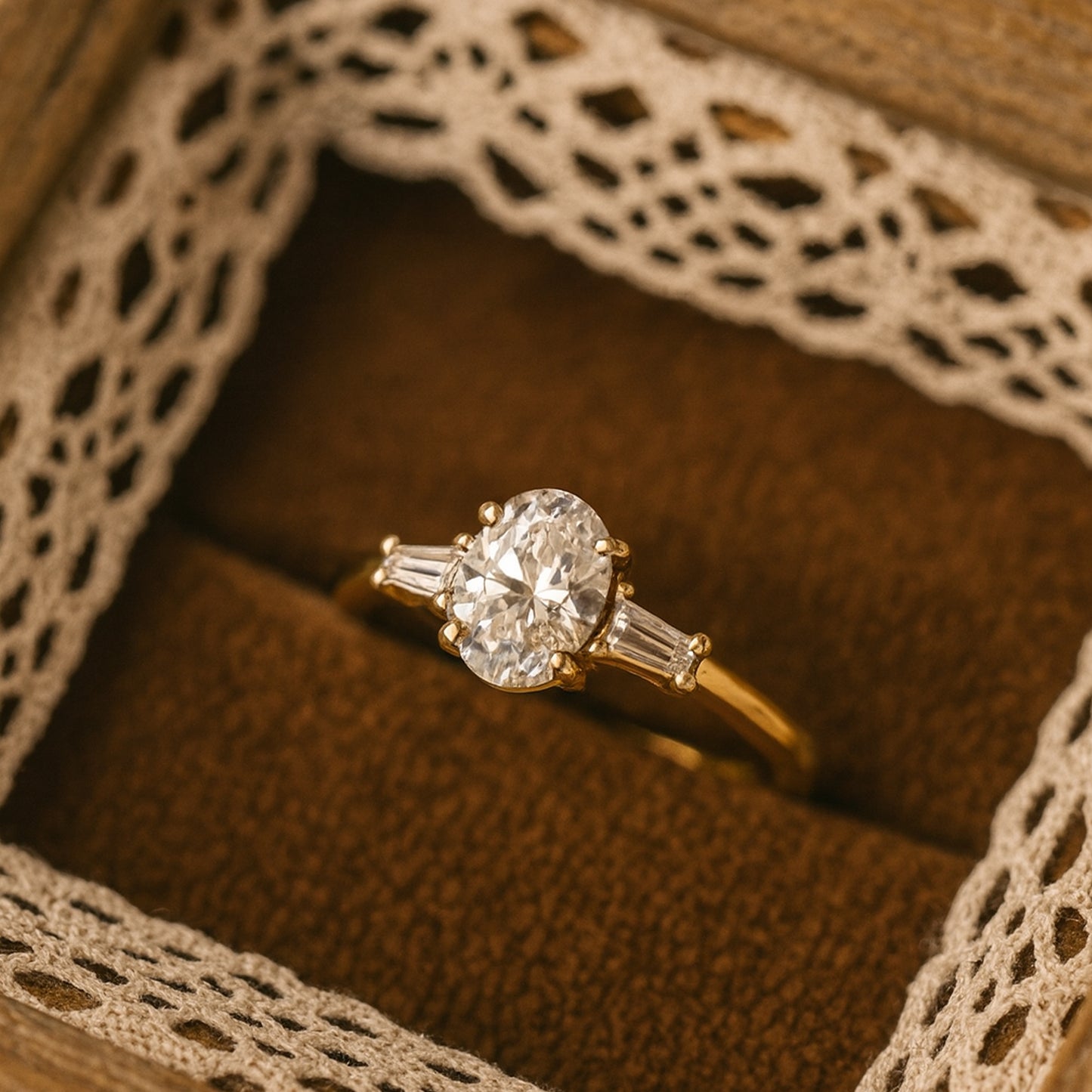 Female Marriage Ring Oval Solitaire Diamond Engagement Side Stone Ring