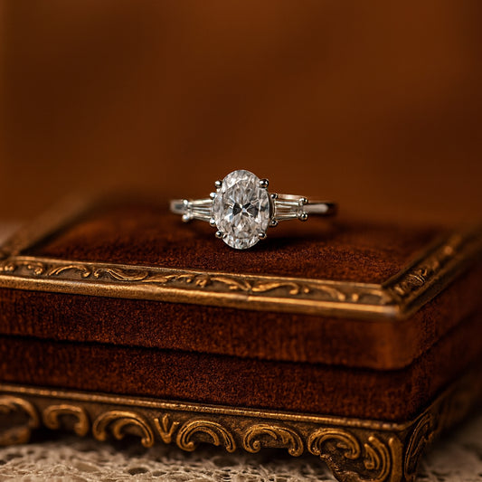 Female Marriage Ring Oval Solitaire Diamond Engagement Side Stone Ring