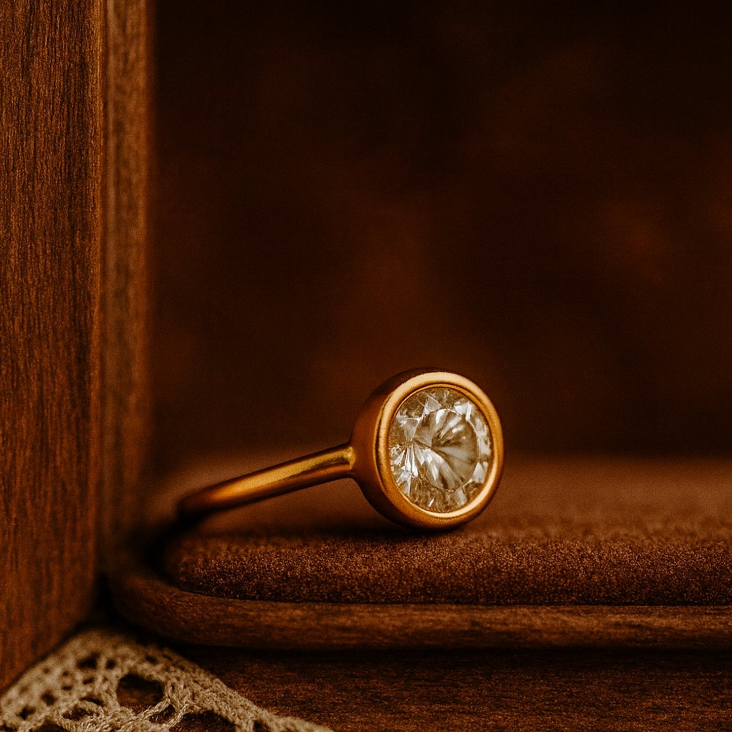 Women's Engagement Rings Round Cut Diamond 10K Gold Bezel Setting Ring