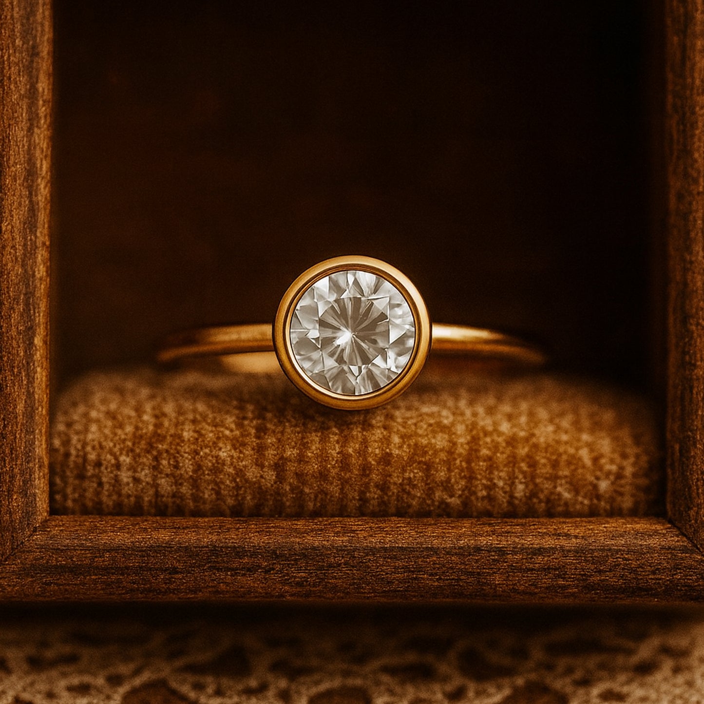 Women's Engagement Rings Round Cut Diamond 10K Gold Bezel Setting Ring