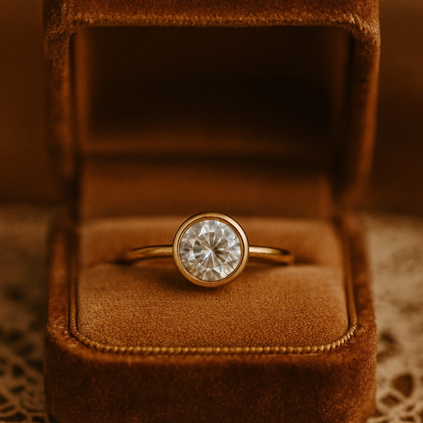 Women's Engagement Rings Round Cut Diamond 10K Gold Bezel Setting Ring