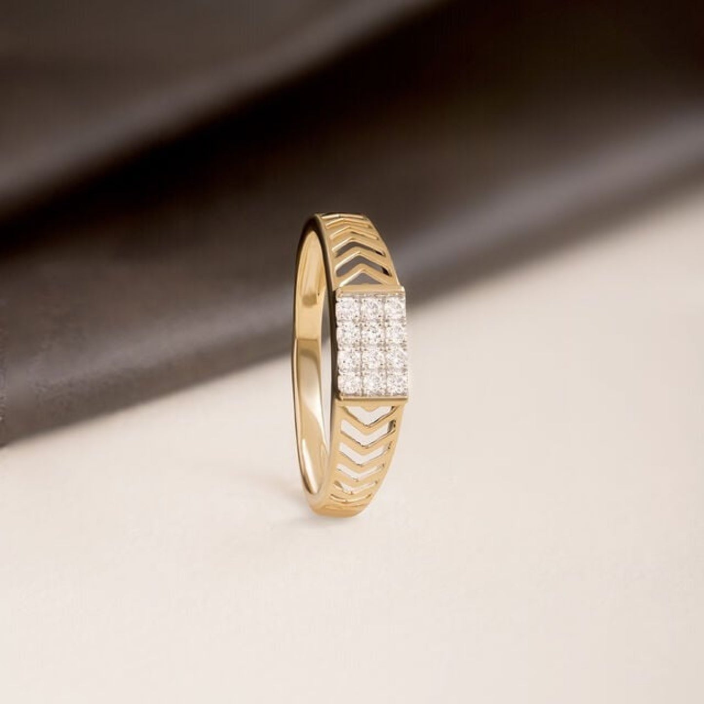 December Birthstone Topaz Ring - Pave Diamond Chevron Wedding Gold Band