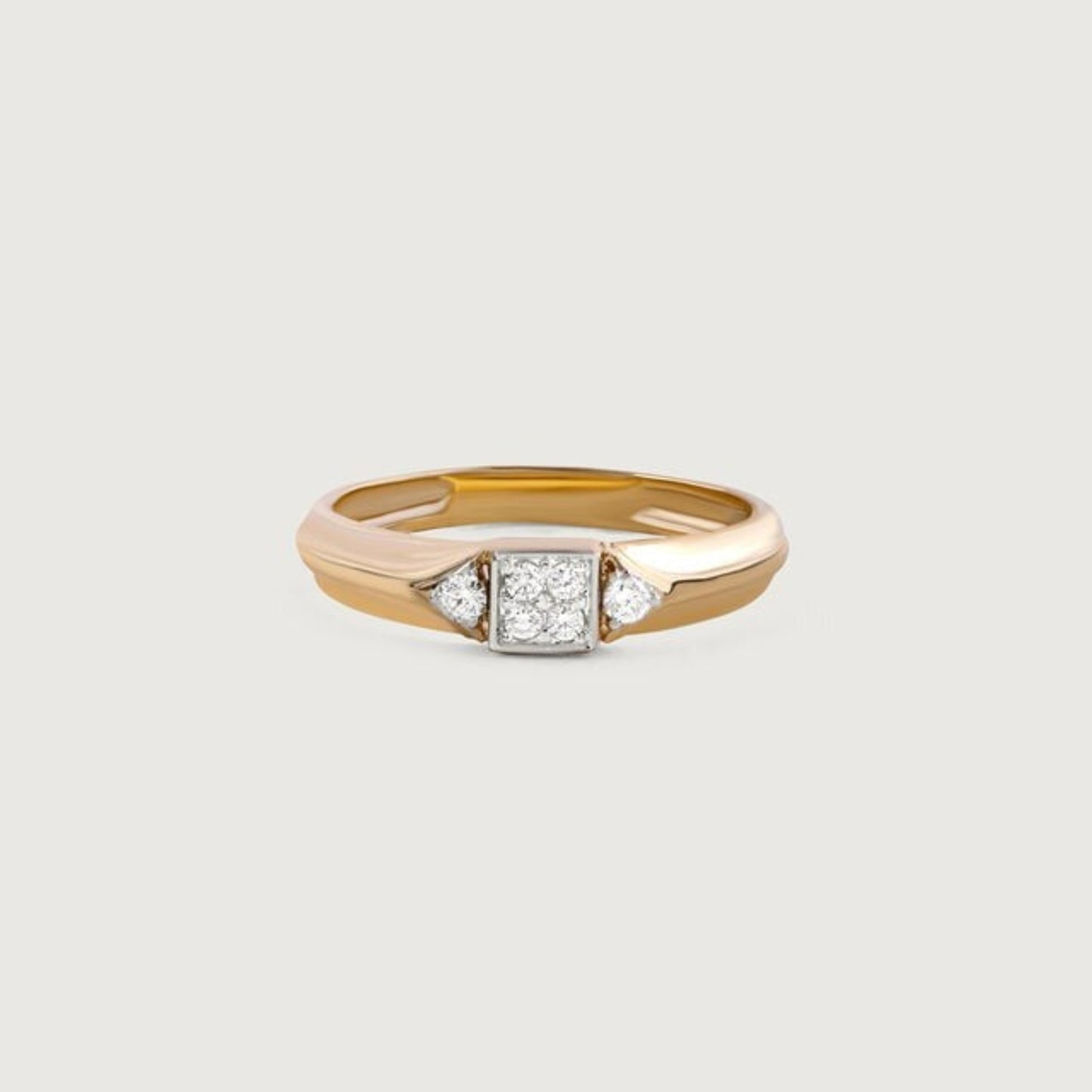 Wedding Ring Male 14K Gold - Three Diamond Stone Band for Men