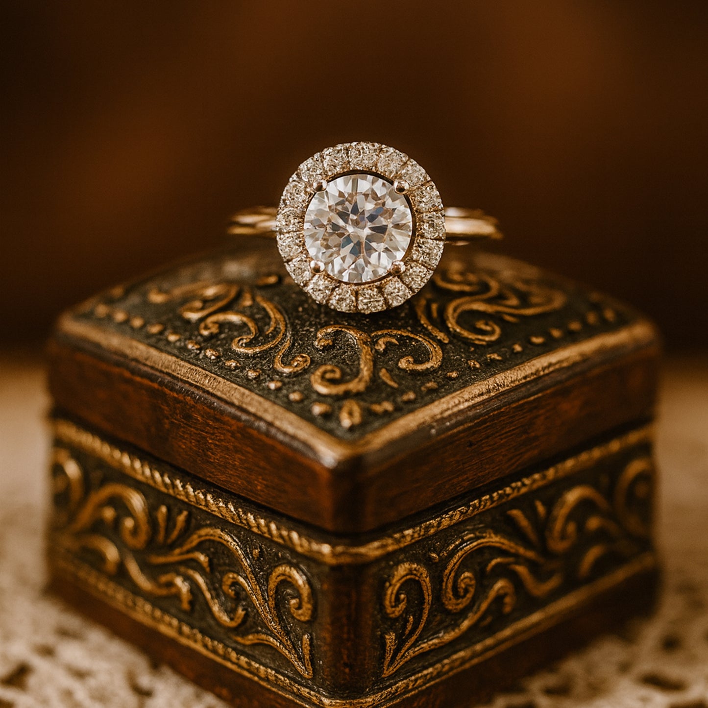 Birthstone December Round Cut Diamond Halo Anniversary 10K Gold Rings