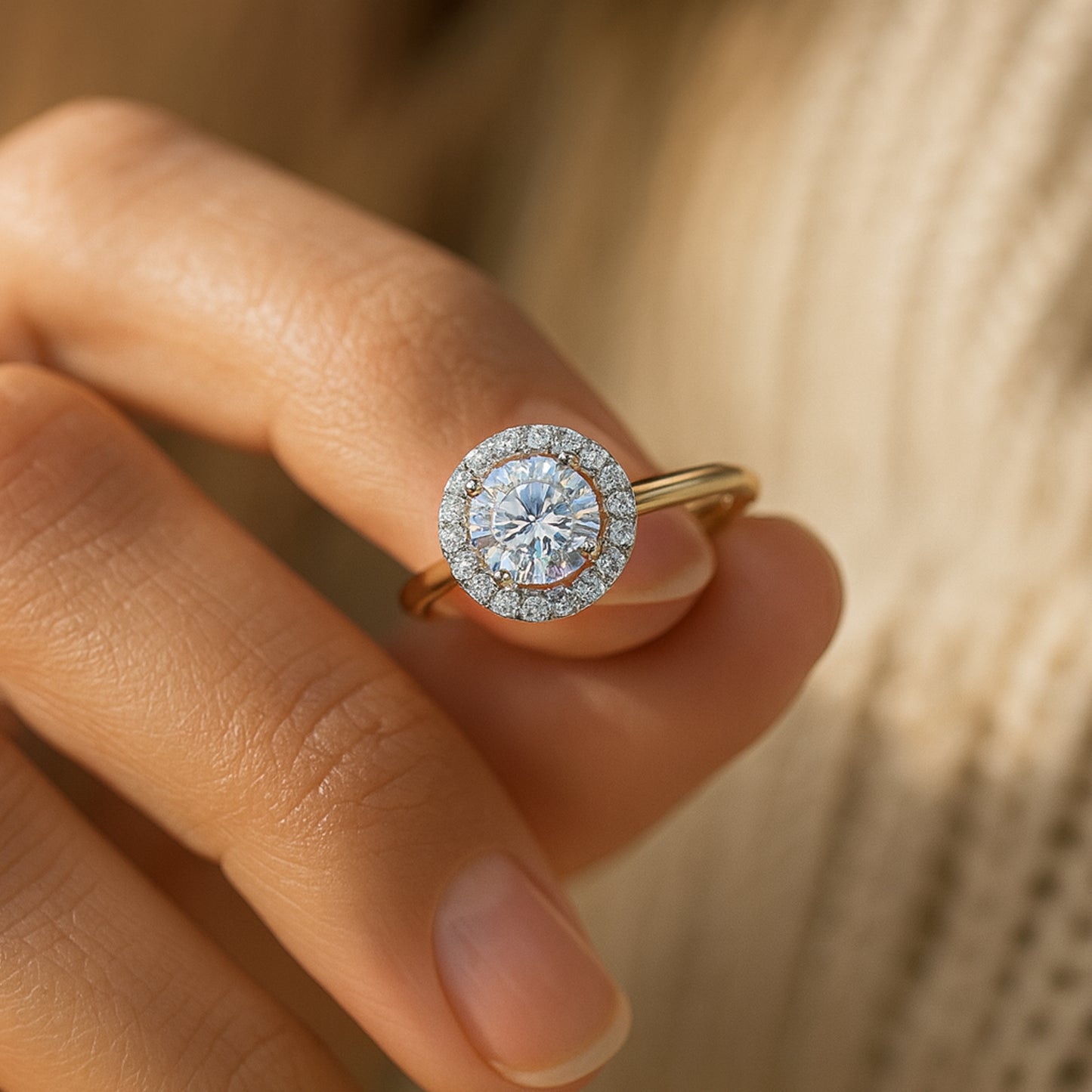 Birthstone December Round Cut Diamond Halo Anniversary 10K Gold Rings