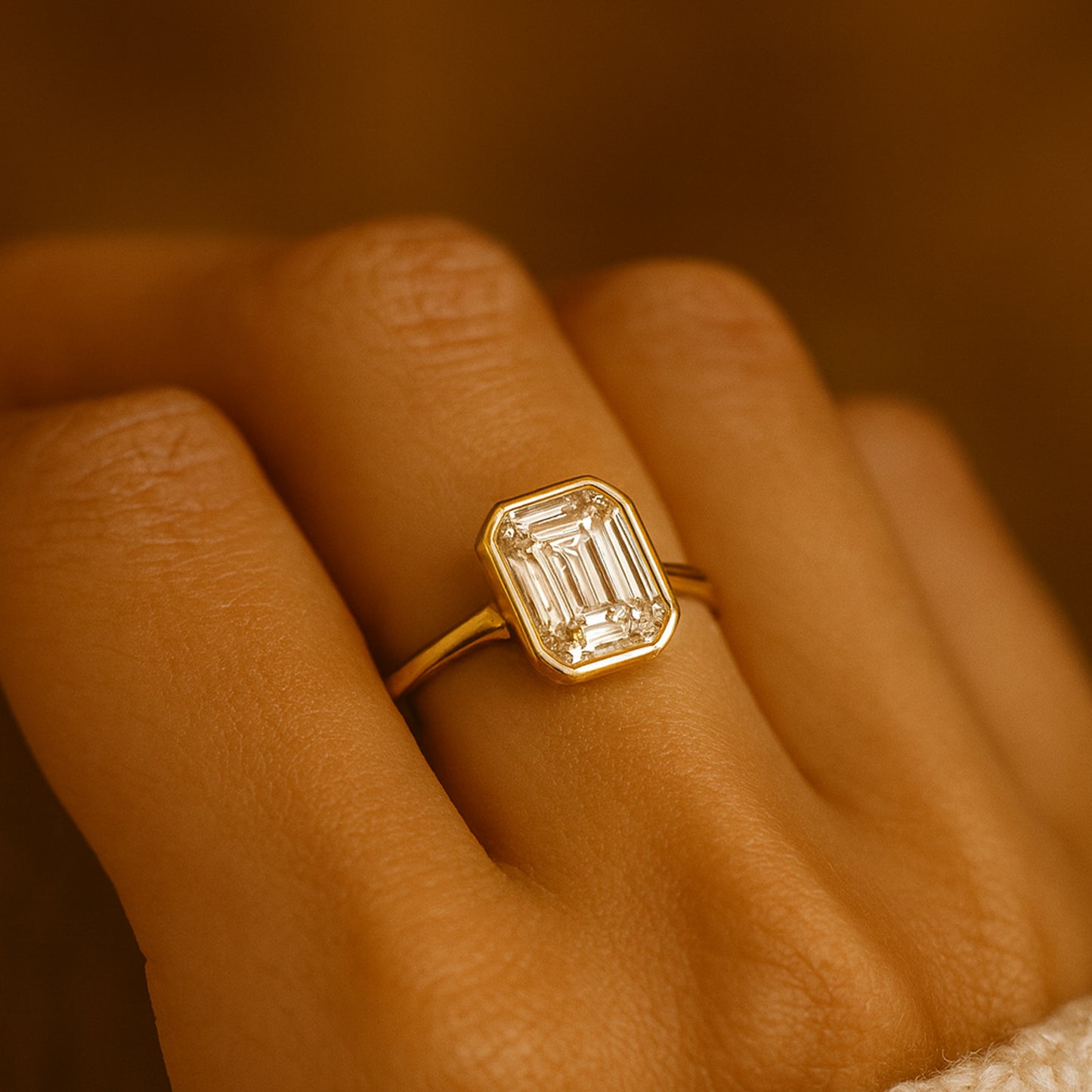 Ring Marriage Asscher Cut Diamond Solitaire 10K Yellow Gold Band Rings