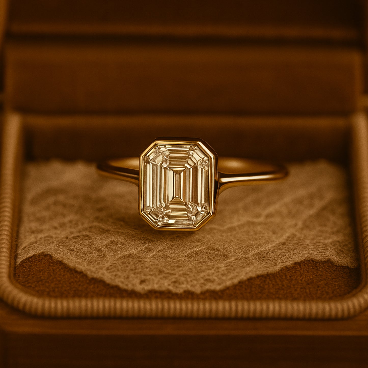 Ring Marriage Asscher Cut Diamond Solitaire 10K Yellow Gold Band Rings