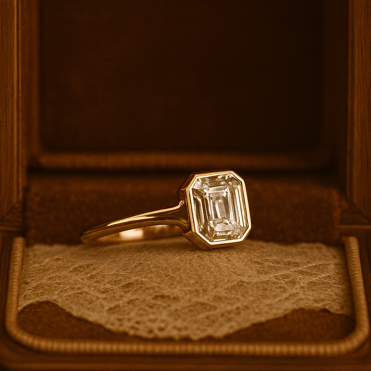 Ring Marriage Asscher Cut Diamond Solitaire 10K Yellow Gold Band Rings