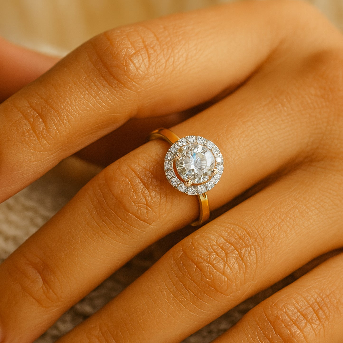 Birthstone December Round Cut Diamond Halo Anniversary 10K Gold Rings