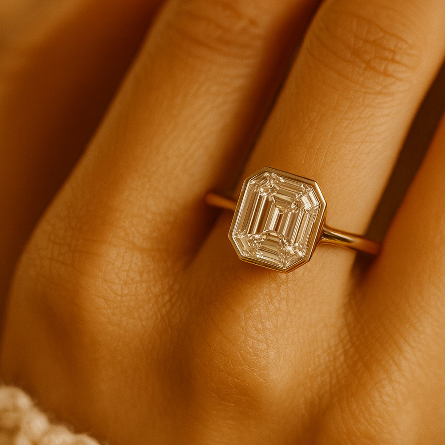 Ring Marriage Asscher Cut Diamond Solitaire 10K Yellow Gold Band Rings