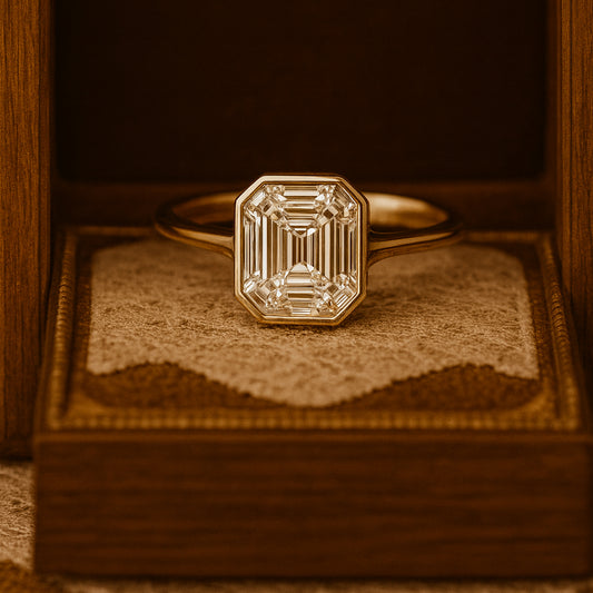 Ring Marriage Asscher Cut Diamond Solitaire 10K Yellow Gold Band Rings