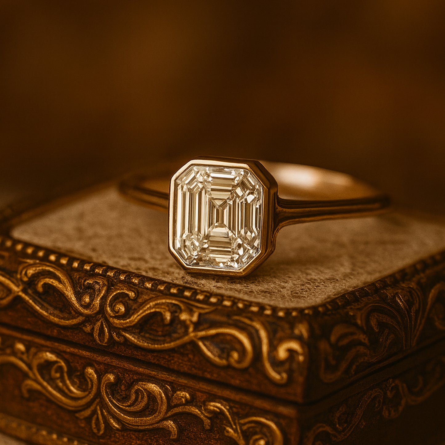 Ring Marriage Asscher Cut Diamond Solitaire 10K Yellow Gold Band Rings