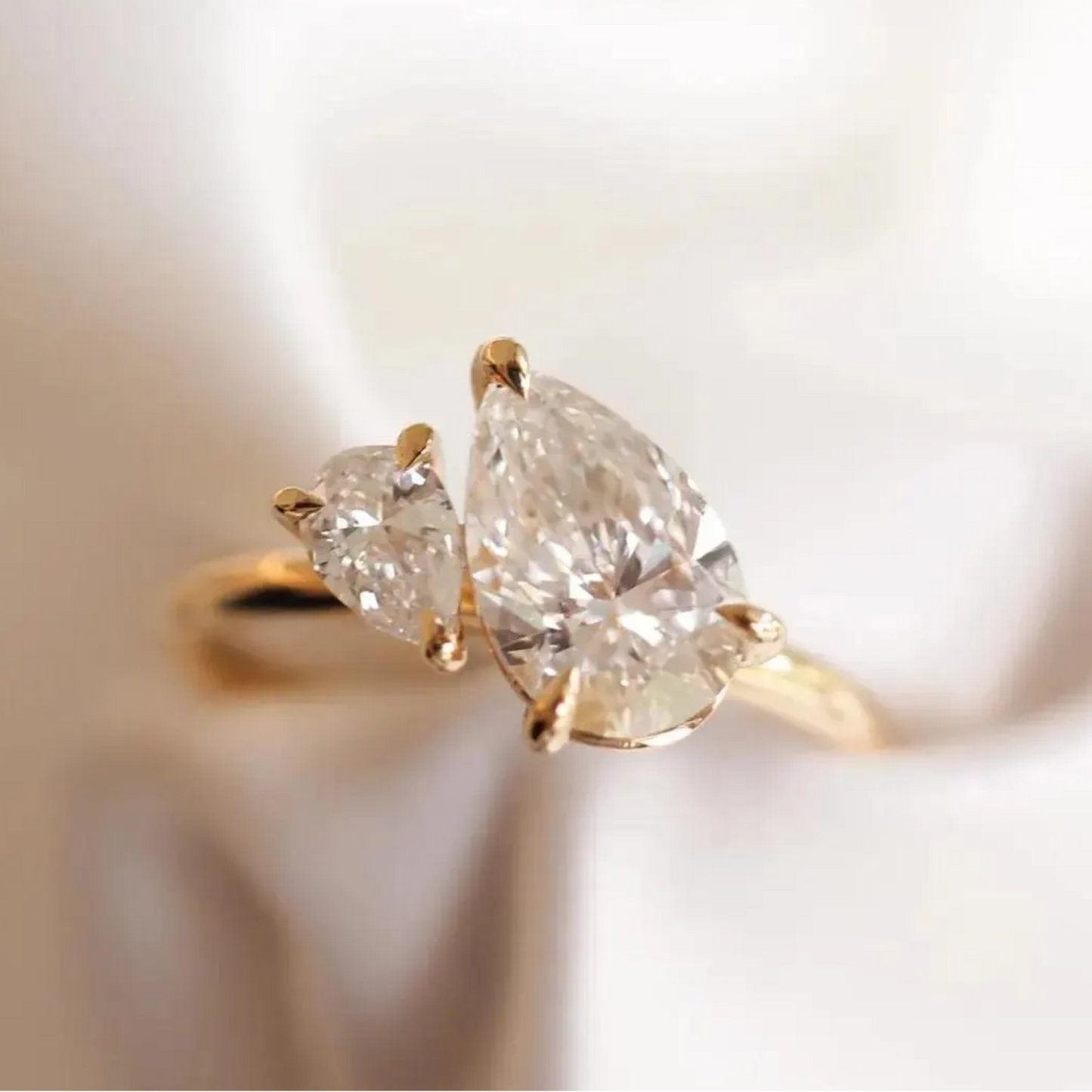 Classic Double Pear Cut Toi et Moi Ring – Moissanite Engagement Ring