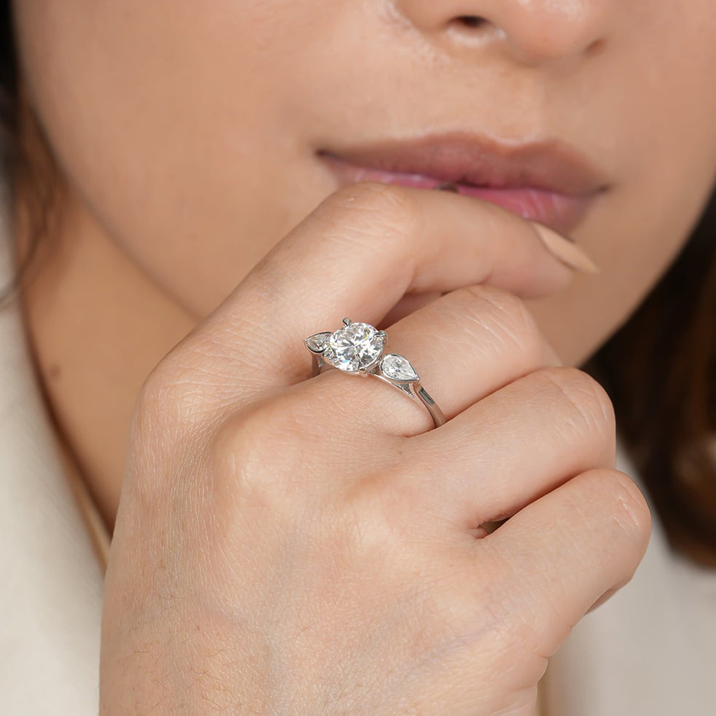 Guy Wedding Bands Round Cut Pear Sides Diamond Moissanite Engagement Ring