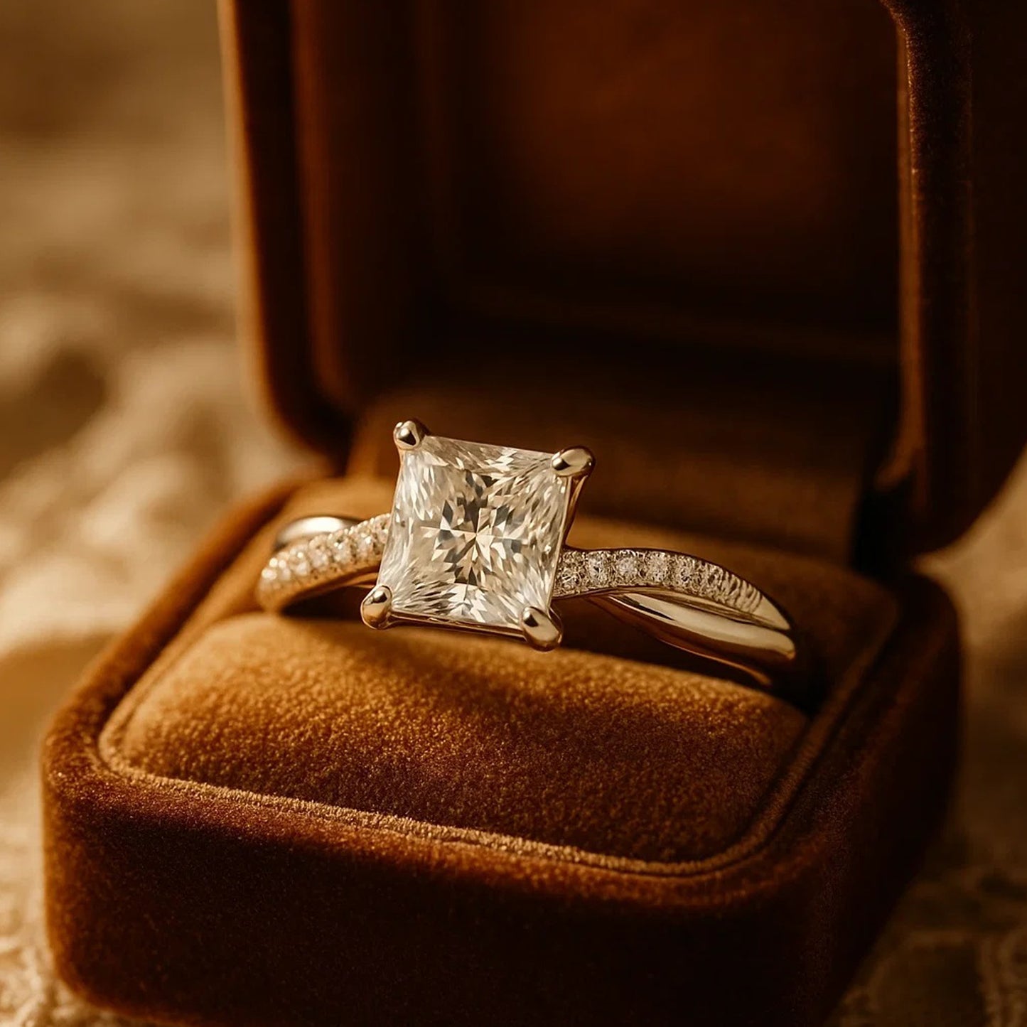 August Born Birthstone Princess Cut Diamond Engagement Twist Band Ring