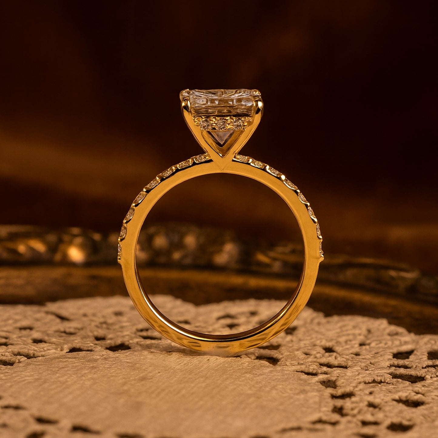 Radiant Cut Engagement Ring With Hidden Halo Moissanite In Gold - Timeless Women's Wedding Jewelry